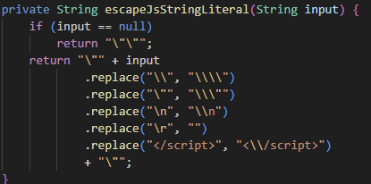 escapeJsStringLiteral Function