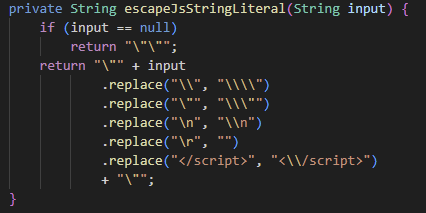 escapeJsStringLiteral function in MailController.java