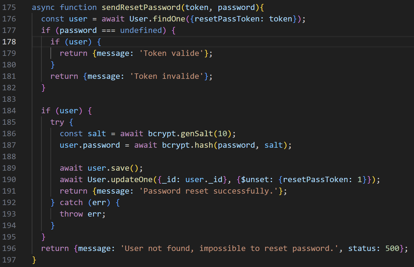 sendResetPassword Function