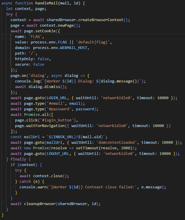 **Store FLAG in a cookie (bot/main.js)**