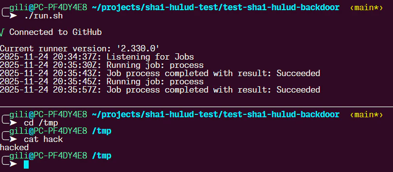 백도어 아티팩트 스크린샷 / 출처 - [https://www.wiz.io/blog/shai-hulud-2-0-ongoing-supply-chain-attack#payload-analysis-26](https://www.wiz.io/blog/shai-hulud-2-0-ongoing-supply-chain-attack#payload-analysis-26)